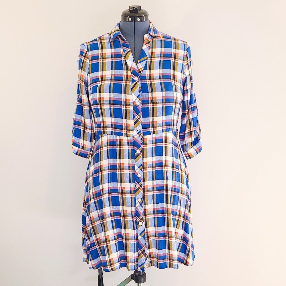 Multi-colored Plaid Shirt Dress